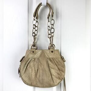 Alexis Hudson Snakeskin Leather Shoulder Bag Tan